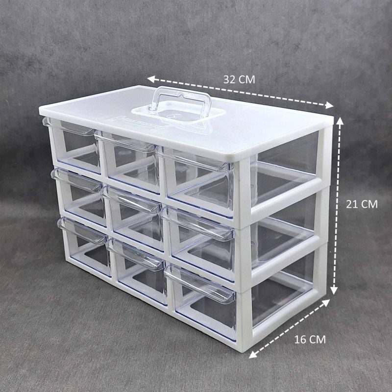 جعبه کشویی پلاستیکی 9 کشو  (3 طبقه) کیان تکنیک — رنگ سفید - Image 2