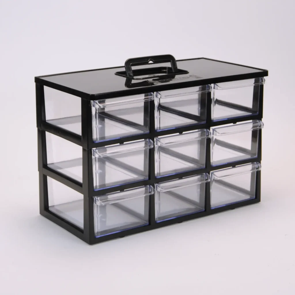 جعبه قطعات بزرگ 9 کشو (3 طبقه) رنگ مشکی | کیان تکنیک