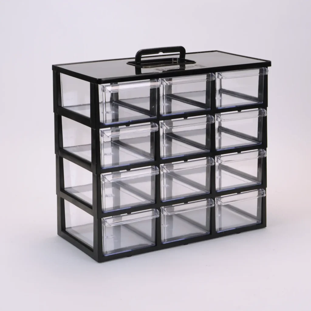 جعبه قطعات بزرگ 12 کشو (4 طبقه) رنگ مشکی | کیان تکنیک